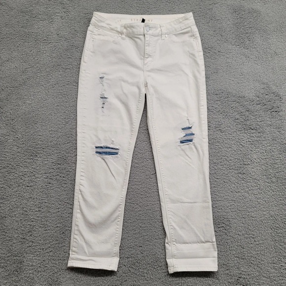 White House Black Market Jeans Womens 4 White Straight Distressed Ripped Cropped - Picture 1 of 15